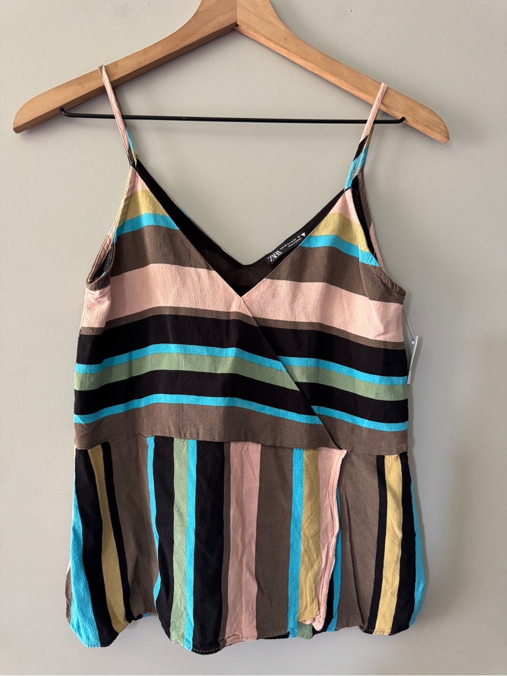 Zara | Brown, Black and Turquoise Striped Top | XS